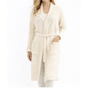 GIULIANA Soft Belted Duster Cardigan Sweater Coat Cream Ivory Knit Shawl L NWOT